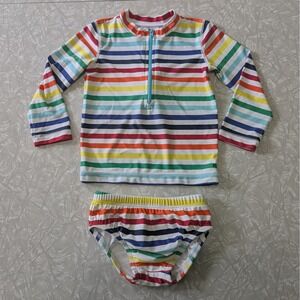 Primary Baby Rainbow Stripe Rash Guard Swim Diaper Set 12-18 Months‎ Long Sleeve